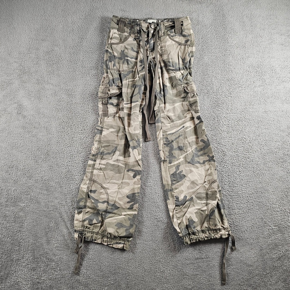 Aeropostale Womens Camo Cargo Pants Green Tan Low Rise Utility Size 0R Y2K